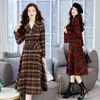 Tweede verdiepingen Koreaanse elegante sets Vintage Office Lady Plaid Blazers Coats Top A Line Midi Skirts Pak Retro Autumn Winter Outfits