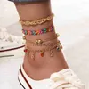 Anklets Bohemia Shell Star Chain Enkle Brelet On Leg Foot Sieraden Boho Starfish Key Butterfly Charm Anklet Set for Women Cessories J230815