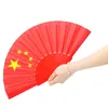 Decorative Figurines HD Printing Red Chinese Flag Pentagram Star Plastic Handle Elegant Hand Cloth Fold Stage Loud Fan Chinoiserie Gift