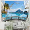 Wandteefenster Landschaft Tapisserie Wand Hanging Tropical Tree Seaside Art Hippie Schlafsaal Home Decor R230815