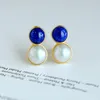 Studörhängen Original Minimalist Lapis Lazuli Pearl Round For Women Classic Light Luxury High-End Blue Earings Party Jewelry