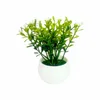 Flores decorativas Bushos arbustos de aço artificial Plantas 3 PCS Plantas Faux Green Bonsai em vaso de grama topiaria