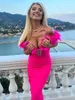 Casual jurken Modphy dames sexy strapless v-neck veer bandage midi jurk rose rode elegante bodycon club avond feestvestidos