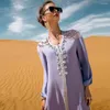 Etnische kleding Moslim Abayas vrouwen licht luxe hand gestikte diamanten kanten jurk Midden -Oosterse mode lange mouwgewaad