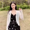 かぎ針編みのトップ夏カーディガン女性かわいい韓国ファッションスタイルブラックセーター白い編み女性セーター長袖トップスHKD230815