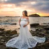 Vrouwen zwangerschapskleding zwangere fotoshoot jurk uit schouder korte mouw kanten elegante jurken zwangerschapskleding