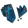 Bow Ties Men Designers Fashion Jacquard Woven Wedding Party Business 3.4'' Blue Color Silk Necktie Handkerchief Tie Set MJ-1593