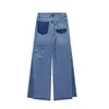 Contrasta jeans da donna Donne Donne gamba a mezza gamba di jeans chic lady high street pantaloni femminile 2023