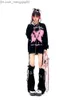 Мужские толстовки толстовок Houzhou Harajuku Y2K Retro Street Street Hoodie Женская женщина 2023 года осенняя корейская модная бабочка печати супер Далона Новый стиль Z230815