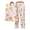 Frauen Nachtwäsche Fdfklak Comfy Set Woman Lounge Wear Modal Herbst Long Sleeve Casual Print 2pcs Home Anzug Pyjama Homewear