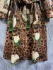Kvinnors dike rockar xxl Long Coat 2023 Autumn Winter Style Women Turn-Down Collar Sexy Wld Leopard Prints Justerbara bälte Casual Overcoats