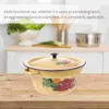 Bowls 1pc Stainless Steel Stock Pot Retro Style Lard Basin Vintage Enamel Mini For Dips Oil With (Yellow)