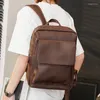 Mochila 2023 para hombres vintage PU cuero masculino escuelas informales de laptop mochilas de la bolsa de viaje de gran capacidad