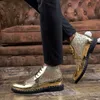 Dress Scarpe Brogue Derby for Men Fashion Casual Gentleman Wedding Patry Mash Golden Pounted Toe 230814