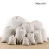 Storage Bags 30Pcs/Lot Organic Cotton Drawstring Storage Bags Biodegradable Eco-Friendly Bulk Bag for Food Reusable Home Organize Dust Bags 230814