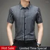 Men's Casual Shirts Korean Fashion Ice Silk Shirt Short Sleeved 2023 Summer Breathable Loose Elasticity Trend Clothing Camisas Y Blusas