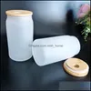 Tumblers 12Oz 16Oz Sublimation Clear Glass Tumbler Frosted Cola Can Bamboo Lid Beer Cocktail Cup Whiskey Coffee Mug Iced Tea Jar 625 Dhbp5