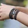 Charm Armband Native Inspired Designer Leather Armband Black Onyx Mix 5 Strands Woven Wrap Bangles Bohemian Smycken Dropship 230814