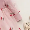 Girl's Dresses Infant Baby Girl Princess Clothes Cherry Embroidery Long Sleeve Layered Tulle Party Dresses Newborn for Baby Spring Dress Outfit R230815