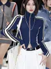 Jackets femininas Casual Casual Casual Mulheres Spring Spring Slave Zipper Jaqueta listrada da moda coreana Vintage High Street Cool Girls Grunge Y2K Tops 230815