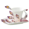 Mugs 1 Pcs Peacock Coffee With Saucer And Spoon 3D Creative Ceramic Cups Color Enamel Porcelain Tea Water Bottle Christmas Gift 230815