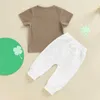 Ensembles de vêtements pour garçons en bas âge, tenue d'été, T-shirt à manches courtes + pantalon blanc à cordon de serrage avec poches