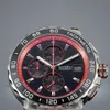 Mentille Sport Watch Céramique Lépreinte Japon Quartz Mouvement Chronographe Black Dial Montre à bracelet en acier Strap en caoutchouc rouge Hanbelson5175525