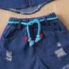Zestawy odzieży Dzieci niemowlęta dziewczyny letnie strój zamek błyskawiczne dżinsy i elastyczne rozryte dżinsowe szorty 2-częściowy zestaw ubrań