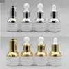 30ML Empty Refillable Upscale Pearl White Glass Bottle Essential Oil Cosmetics Jar Pot Container Vial with Glass Pipette Eye Dropper Tfxht