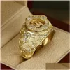 With Side Stones Golden Carved Crown Ring For Men Jewelry Promise Ladies Female Women Vintage Couple Rings Femme Drop Delivery Dh2Ix
