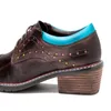 Dress Shoes 2023 Spot Cow Leather Oxford For Woman Hand-Painted Color Contrast Star Hollow Casual Lace-Up Thick-Heeled Pumps