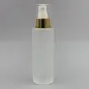 120ml空の霜ガラススプレーファインミストボトル4オンス詰め替え可能な丸いガラスクリームポンプディスペンサーアルミニウムスプレー剤GMCL付きゴールドシルバーカラー