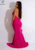 Casual Dresses VAZN 2023 Top Quality Young Sweet Sexy Party Solid Pleated Halter Off Shoulder Backless High Waist Women Long Mermaid Dress