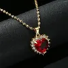 Pendant Necklaces Multi-color Heart Crystal Drop Necklace Gold Color Rhinestones Chain Women Bridal Jewelry