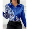 Vår mode skjorta topp bantning piecing leopard tryck kvinnor kläder