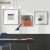 Schilderijen Moderne Noordse mode canvas print schilderij poster oranje blauw abstract lijnen blok muur foto's kunst woonkamer thuis decor 230815