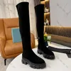 Monolith Knit Boots Designer schoenen Enkle Boot Women Haakplatform Bootjes Fashion Classic Vintage Suede Suede Leather Lederen dikke hielschoen