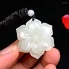 Colares pendentes Flores de jade brancos naturais genuínos para mulheres Charmos de moda jóias reais jades chineses acessórios de pedra amulet presentes