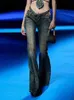 Женские джинсы Ямти заклепки отбелившая мешковатая флэль низко талию повседневная джинсовая брюки винтажная уличная одежда шика