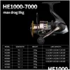 Carretes giratorios de pesca de pescado HE7000 Max arrastre 10 kg 5.21 Cambie de metal de alta velocidad Carpa de agua salada Enviar Drop Sports Outdoors DHA4P