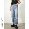 Herren Jeans Männer High Street Mode Hip Hop Wäsche blau gebrochene Loch gerade Hosen Herren Streetwear Vintage Denim Baggy