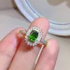 Clusterringen oogverblindende zilveren diopside ring voor bruiloft 0.7CT 5mm 7 mm natuurlijk chroom 925 met 18k geelgouden plating