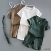 Комплекты одежды Летняя одежда для мальчиков и девочек Одежда Детская муслиновая хлопковая рубашка с короткими рукавами Шорты Костюмы Детские комплекты топ + брюки 2 шт. От 0 до 8 лет