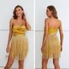 Casual Dresses 2023 Women's Sleeveless Fashion Tube Top Skinny Mini Dress Elegant Yellow Tassel Design Celebrity Party