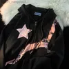 Herrtröjor tröjor American Street Apparel Hoodie Bomb Star Letter Printing Splice Cardigan Women's Brand Sweet Cool Loose Zipper Jacket Z230816