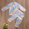 Set di abbigliamento Bambini Bambini Indumenti da notte in raso Set di pigiami per neonati Ragazzi Ragazze Pigiama a righe colorate Abbigliamento da notte in cotone Abbigliamento per bambini