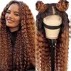 Destaque de 30 polegadas ombre colorido 13x4 Curly 220%Densidade de cabelo humano renda frontal peruca brasileira Remy mel loira de onda profunda 4x4 Perucas