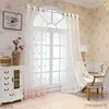 Cortina moderna rosa tule cortinas para quarto menina sala de estar branco rosa bordado floral pura cortina