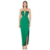 Casual Dresses Summer Bodycon Satin Green Birthday Party Sexig Spaghetti Strap Midi -klänning Elegant med slits för kvinnor MSE09