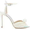 Designer - Wedding Dress Shoes Lady Sandals White Pearls Leather Luxury High Heels Women Walking